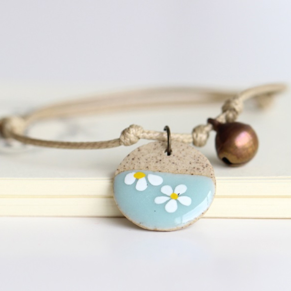 Handmade Flower Ceramic Pendant Necklace